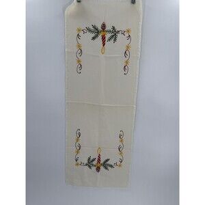 VINTADE GLORIOUS CHRISTMAS GERMAN EMBROIDERED RUNNER CANDLE 44" X  15.5"  EUC